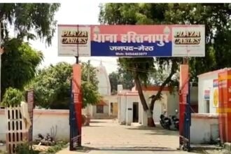 भारत सरकार लिखी गाड़ी पर छह लाेगों के हत्यारें का जुलूस