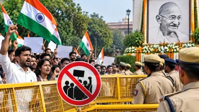 दिल्ली में मेट्रो व इंटरनेट बंद भारी पुलिस फोर्स कई अरेस्ट